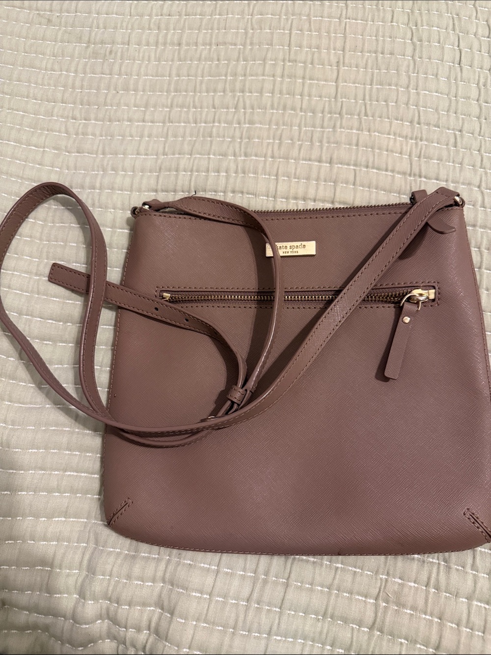 kate spade mauve leather crossbody with gold hardware